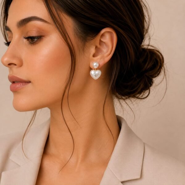 Pearl Heart Drop Earrings for Women