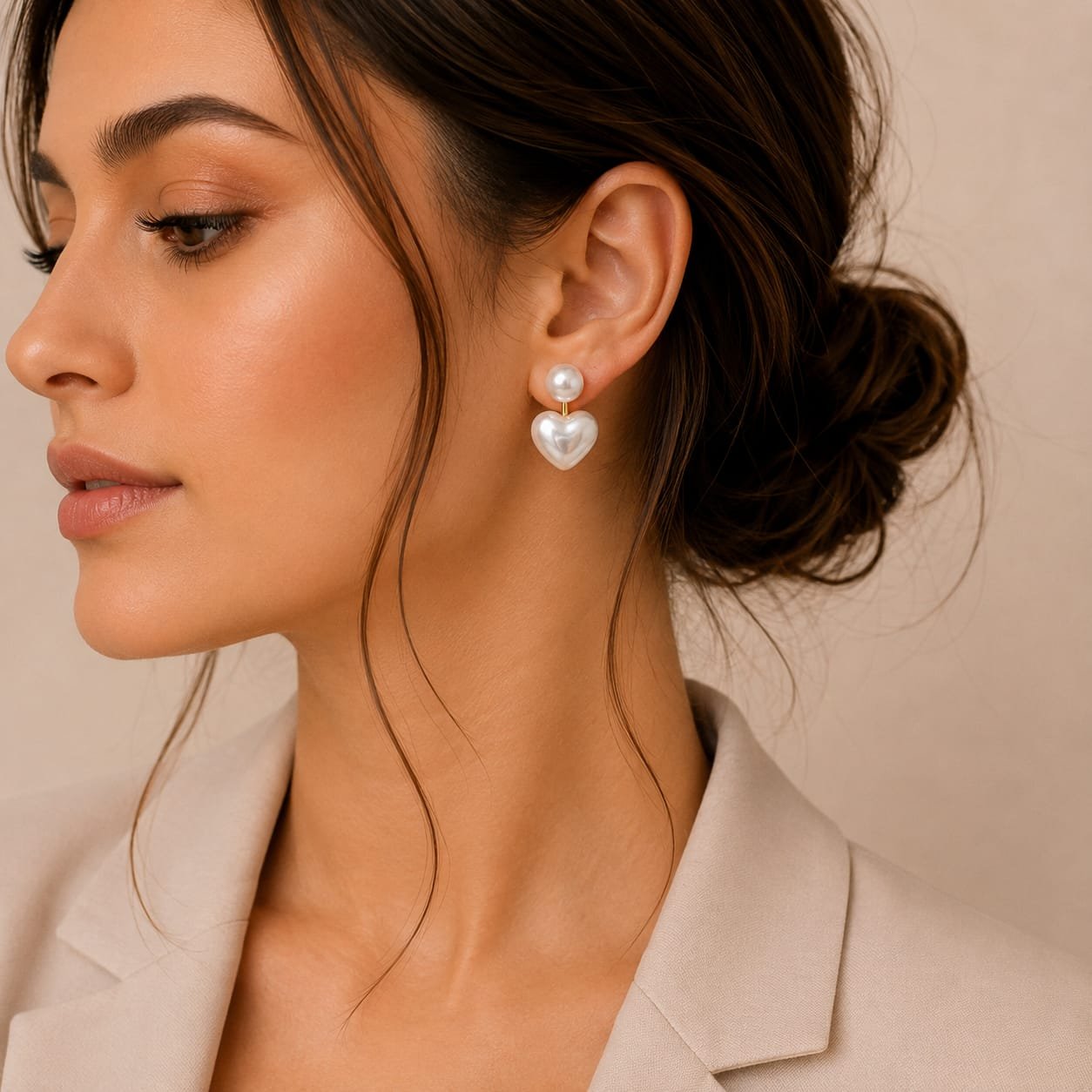 Pearl Heart Drop Earrings for Women - Image 2