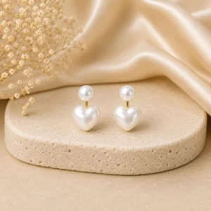 Pearl Heart Drop Earrings for Women - Image 3