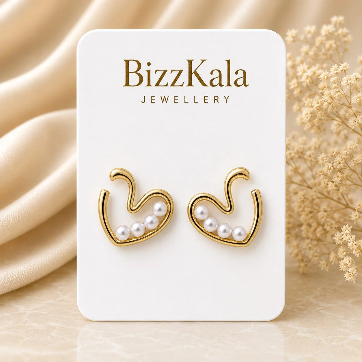 Pearl Heart Stud Earrings for Women - Image 1