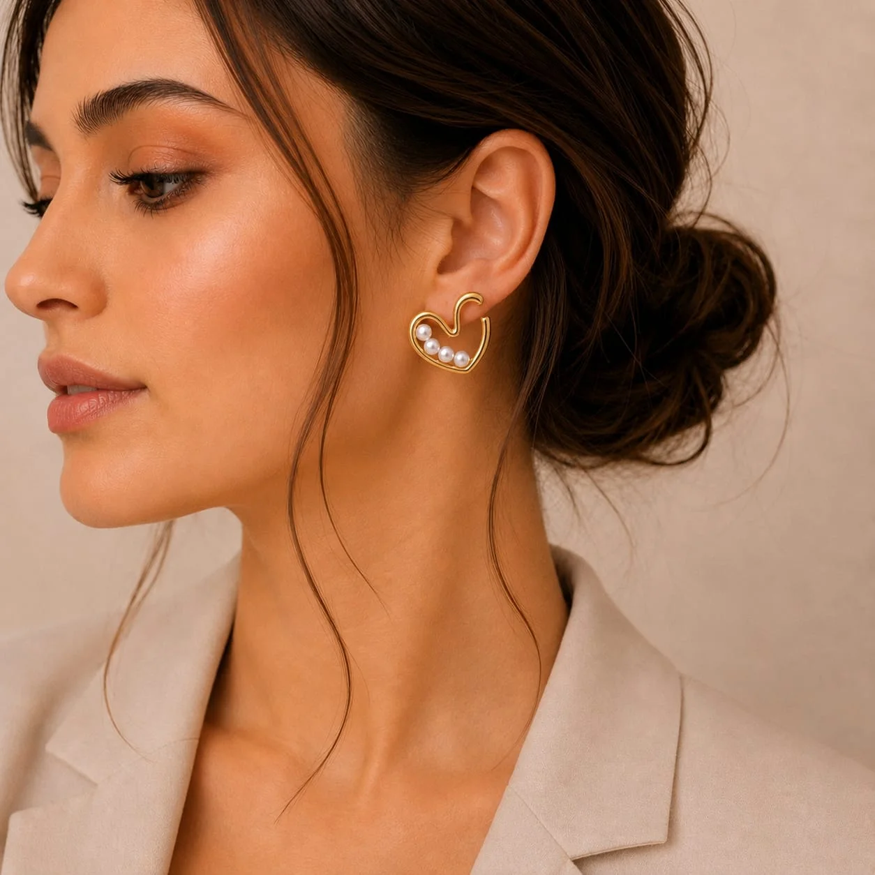 Pearl Heart Stud Earrings for Women - Image 2