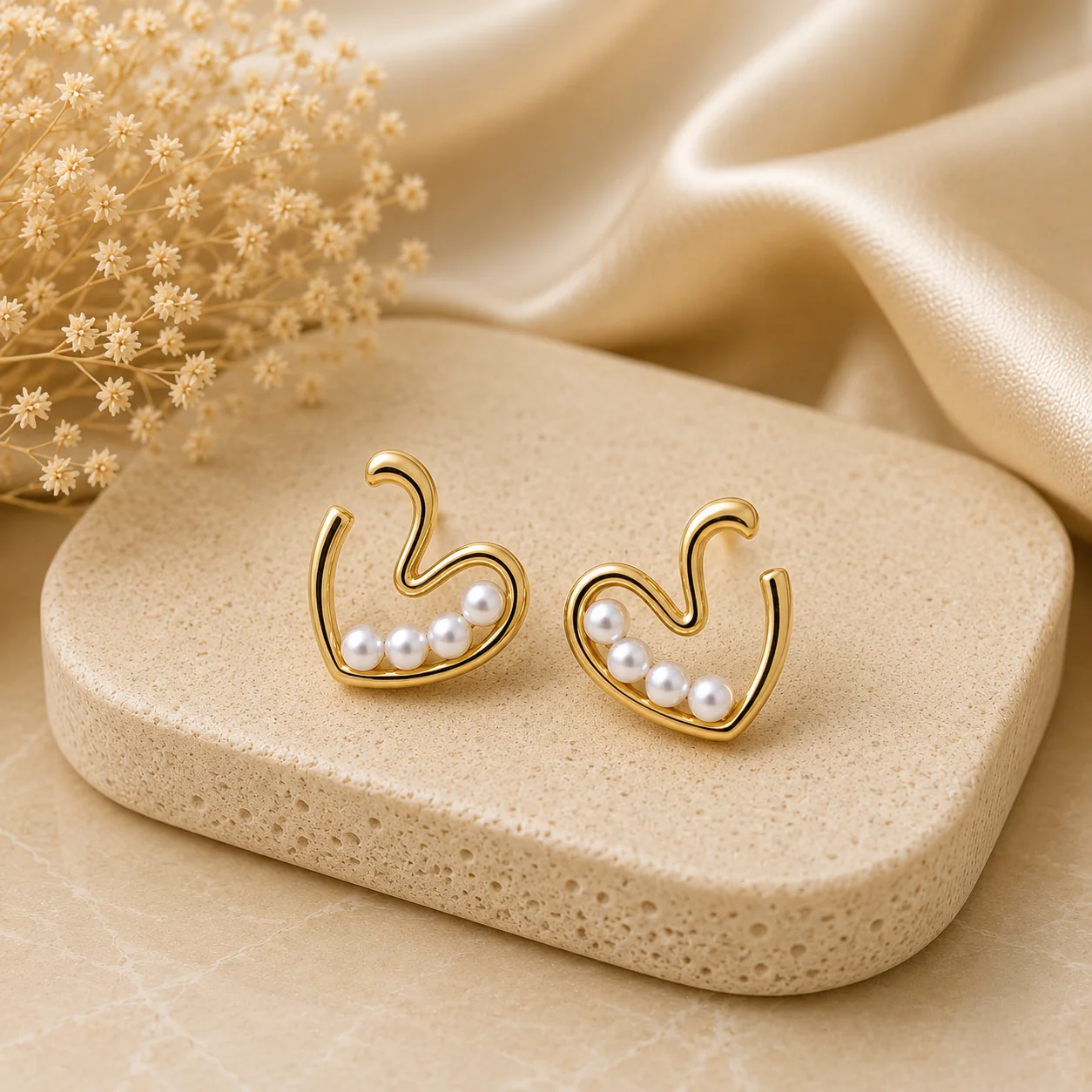 Pearl Heart Stud Earrings for Women - Image 3