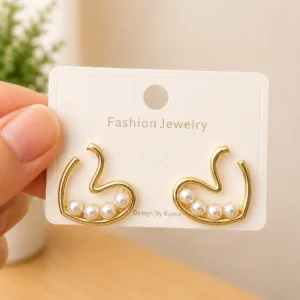 Pearl Heart Stud Earrings for Women - Image 4