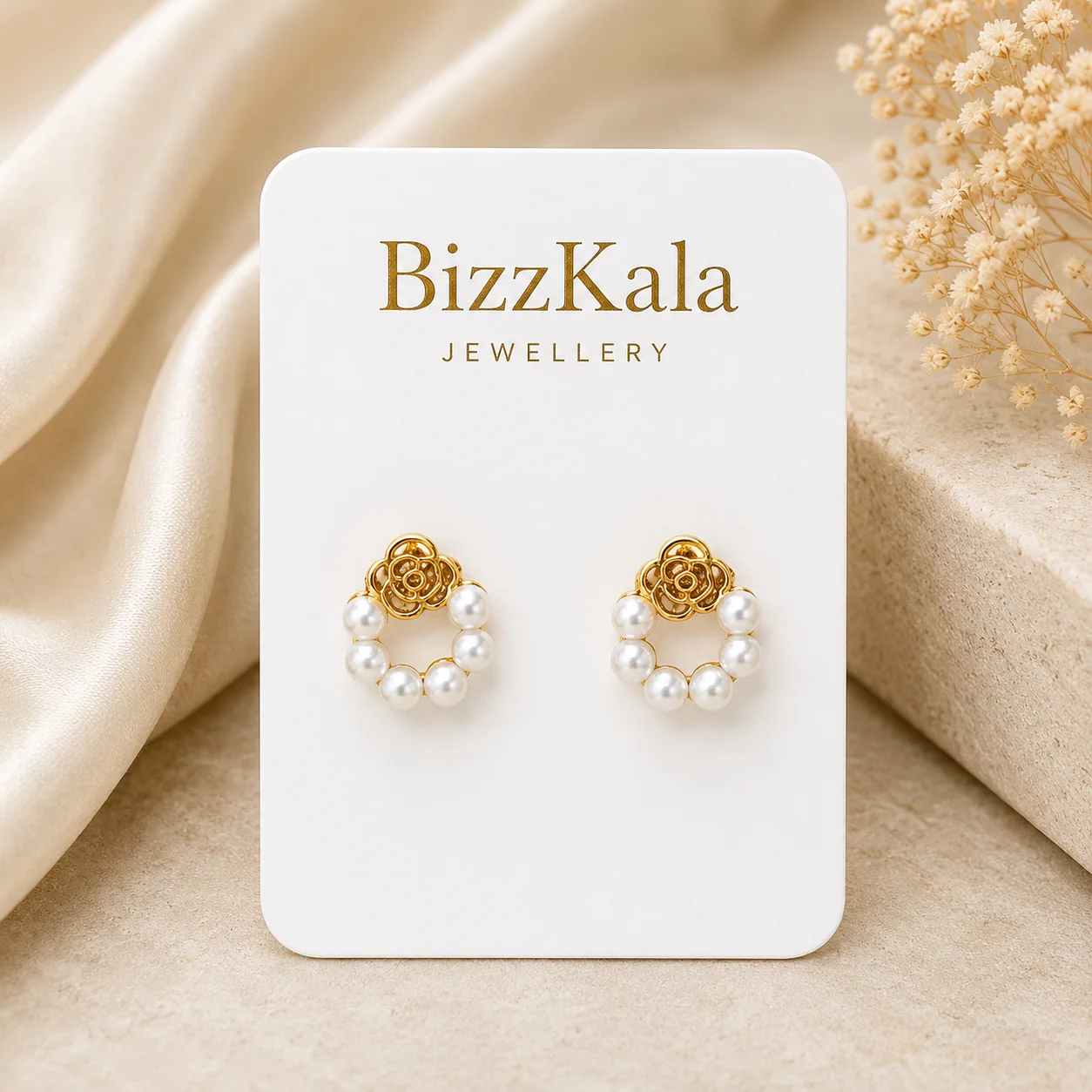 Pearl Rose Flower Stud Earrings for Women - Image 1