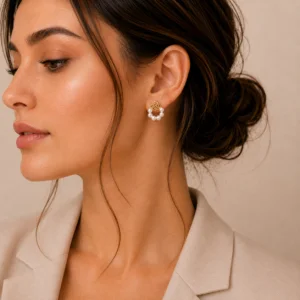 Pearl Rose Flower Stud Earrings for Women - Image 2
