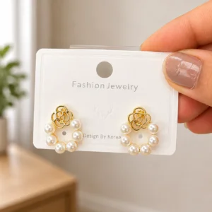 Pearl Rose Flower Stud Earrings for Women - Image 4