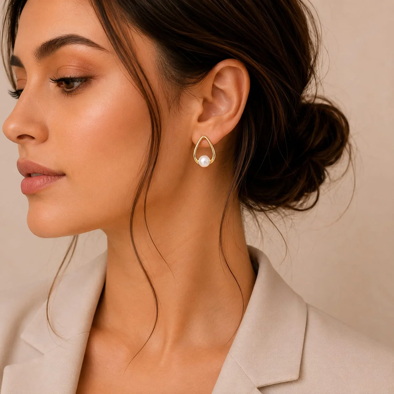 Pearl Teardrop Stud Earrings for Women - Image 2
