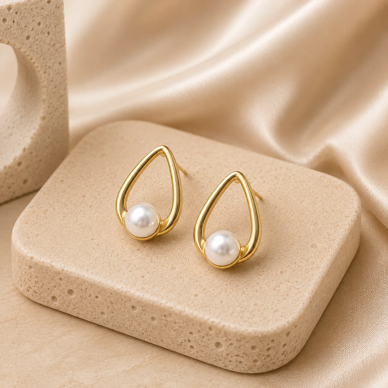 Pearl Teardrop Stud Earrings for Women - Image 3