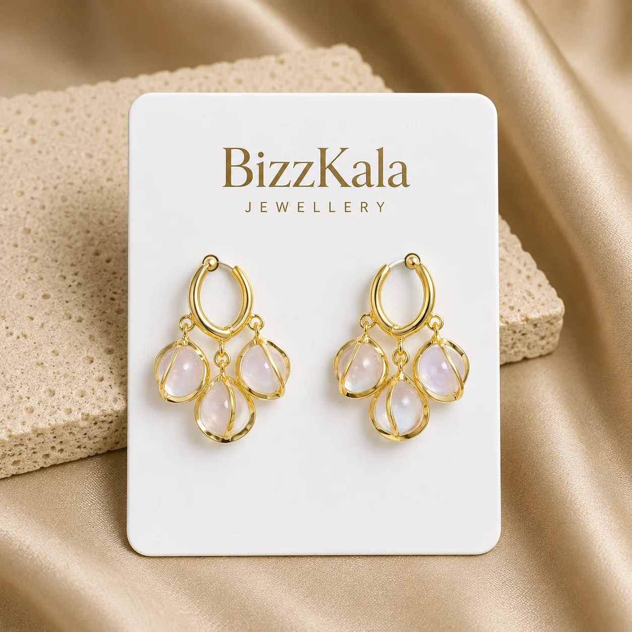 Pearl Triple Drop Hoop Earrings for Women - Image 1