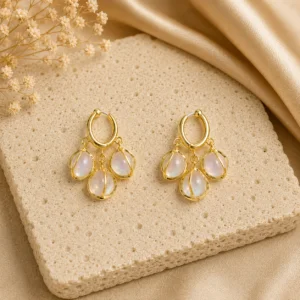 Pearl Triple Drop Hoop Earrings for Women - Image 3