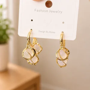 Pearl Triple Drop Hoop Earrings for Women - Image 4
