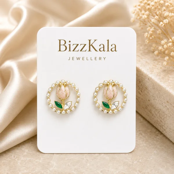 Pearl Tulip Wreath Stud Earrings for Women