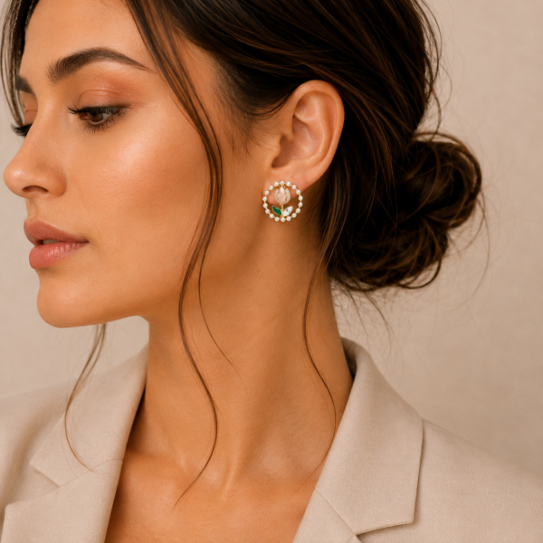 Pearl Tulip Wreath Stud Earrings for Women