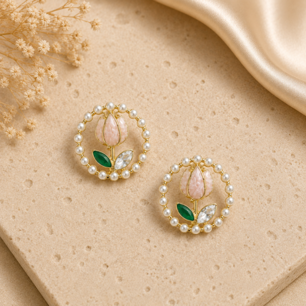 Pearl Tulip Wreath Stud Earrings for Women