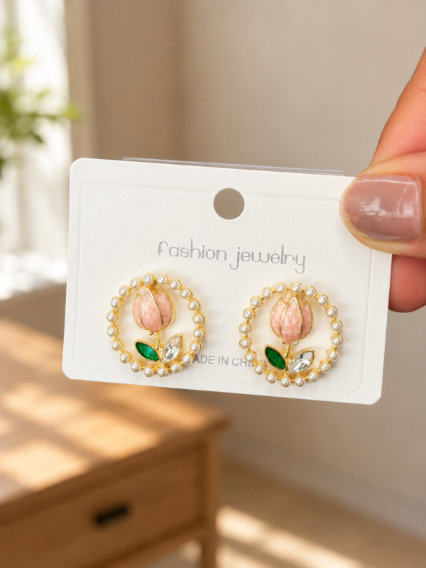 Pearl Tulip Wreath Stud Earrings for Women