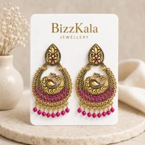 Pink Peacock Antique Jhumka for Women