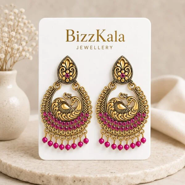 Pink Peacock Antique Jhumka for Women