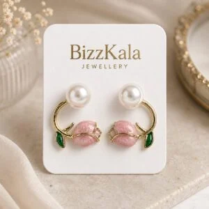 Pink Tulip Pearl Stud Earrings for Women