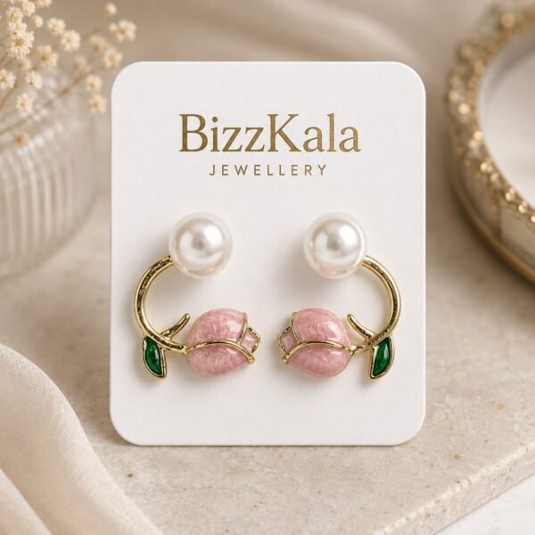 Pink Tulip Pearl Stud Earrings for Women