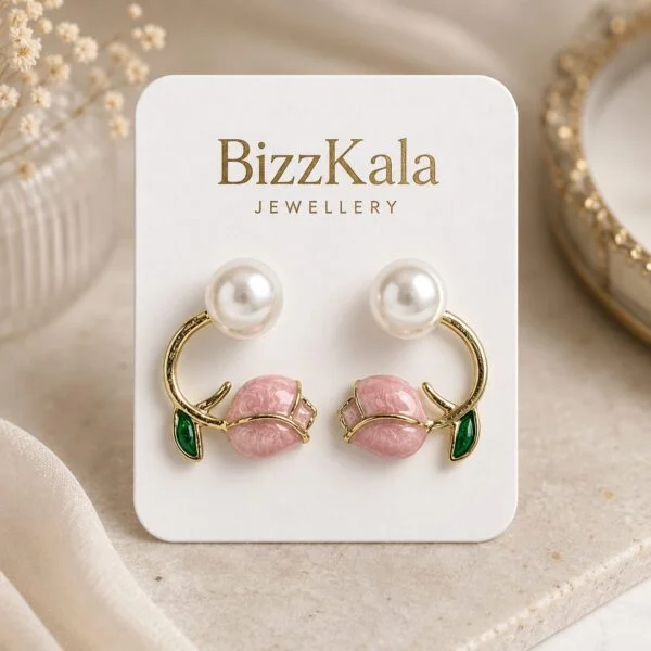 Pink Tulip Pearl Stud Earrings for Women