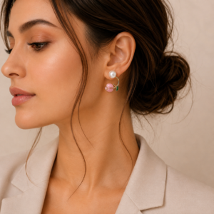 Pink Tulip Pearl Stud Earrings for Women - Image 2