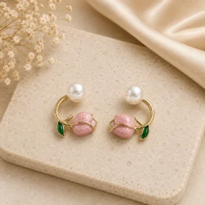 Pink Tulip Pearl Stud Earrings for Women - Image 3