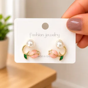 Pink Tulip Pearl Stud Earrings for Women - Image 4