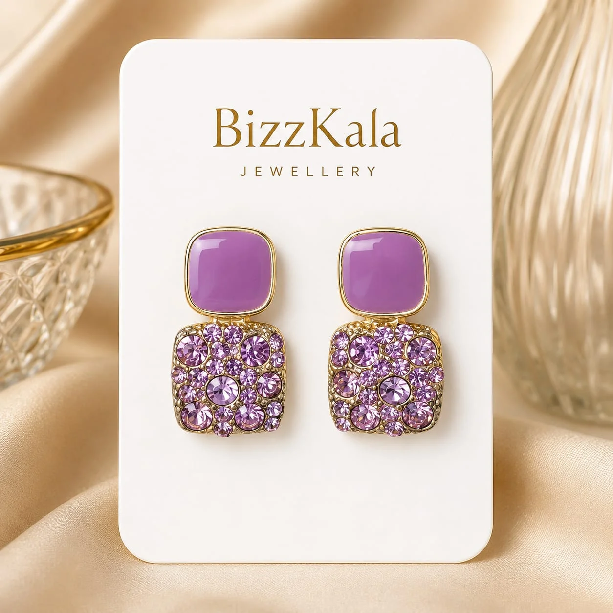 Purple Crystal Statement Stud Earrings for Women - Image 1
