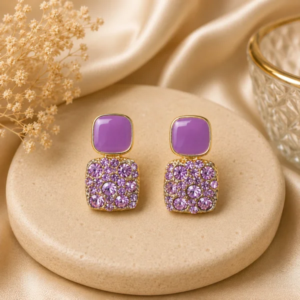 Purple Crystal Statement Stud Earrings for Women