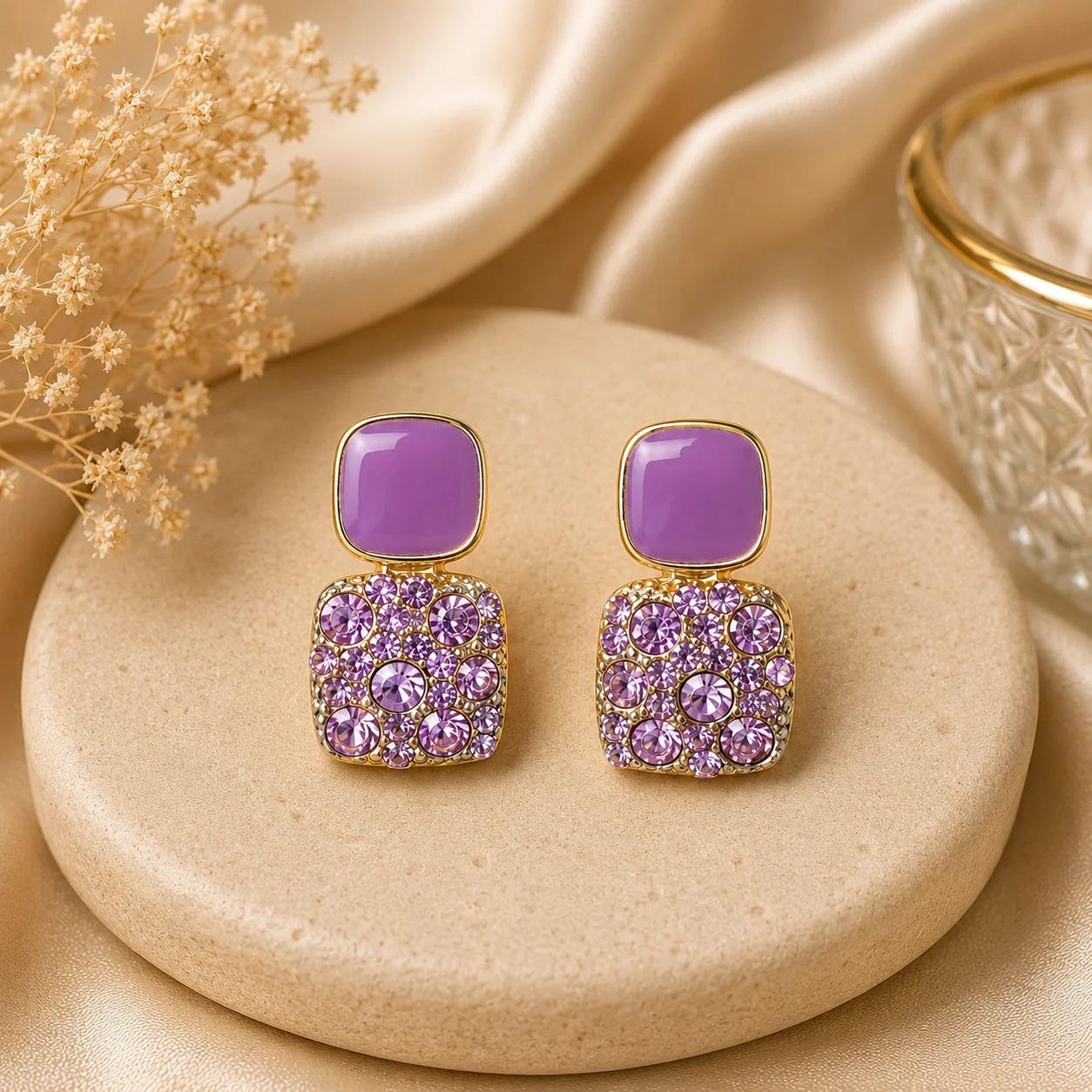 Purple Crystal Statement Stud Earrings for Women - Image 3