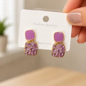 Purple Crystal Statement Stud Earrings for Women - Image 4