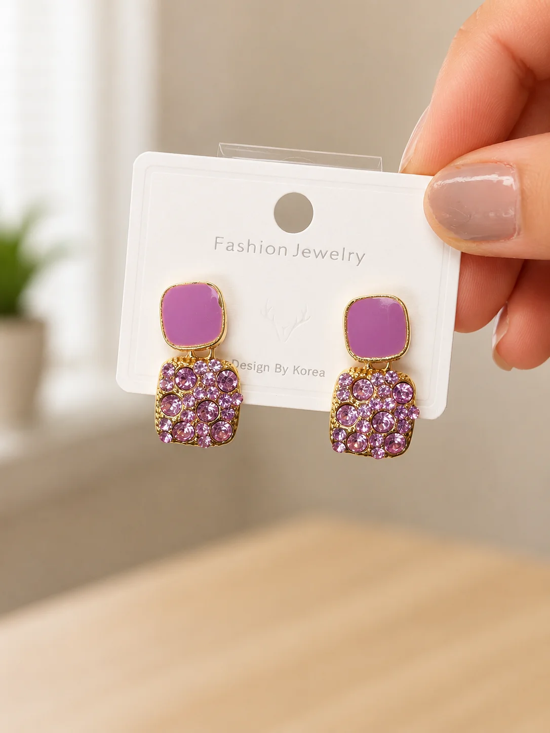 Purple Crystal Statement Stud Earrings for Women - Image 4