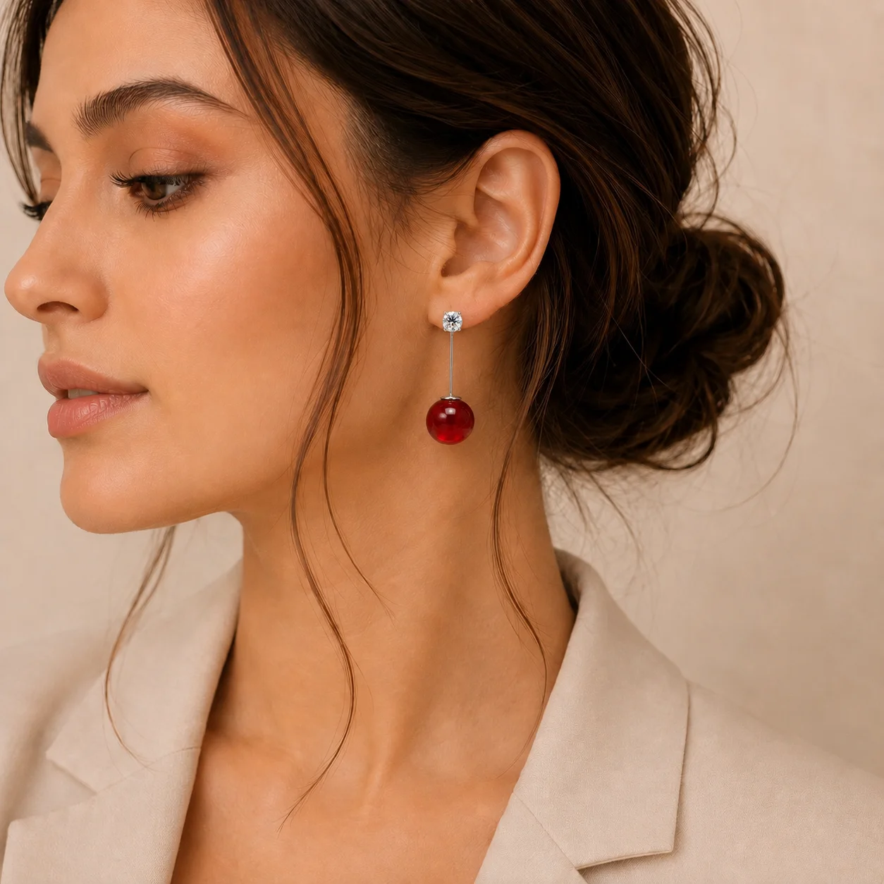Red Cherry Drop Earrings for Women - Image 2