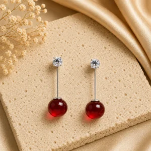 Red Cherry Drop Earrings for Women - Image 3