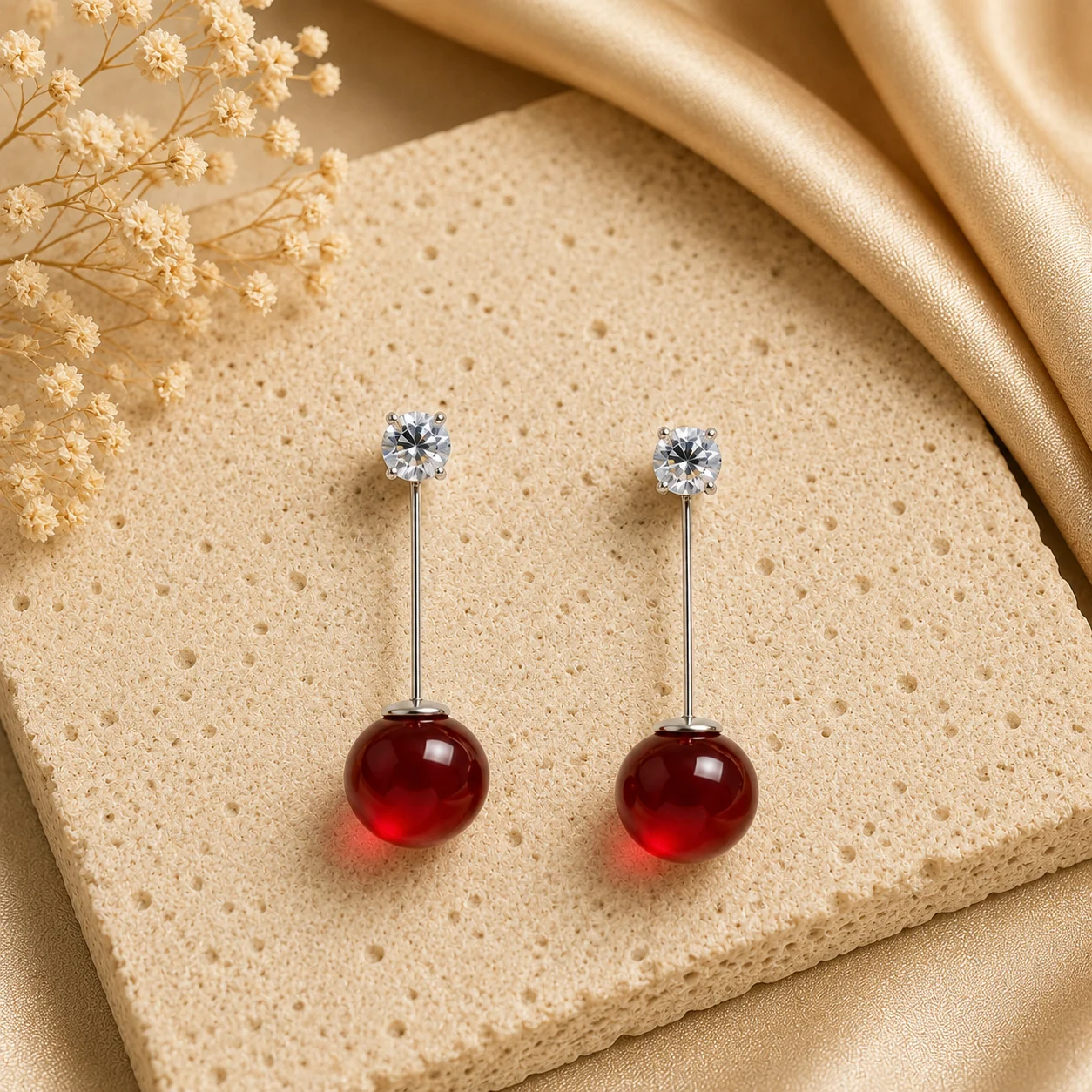 Red Cherry Drop Earrings for Women - Image 3