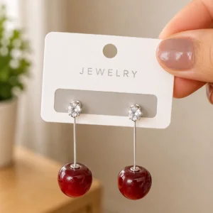 Red Cherry Drop Earrings for Women - Image 4