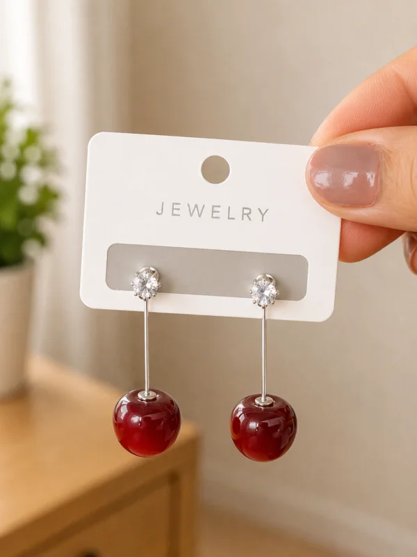 Red Cherry Drop Earrings for Women
