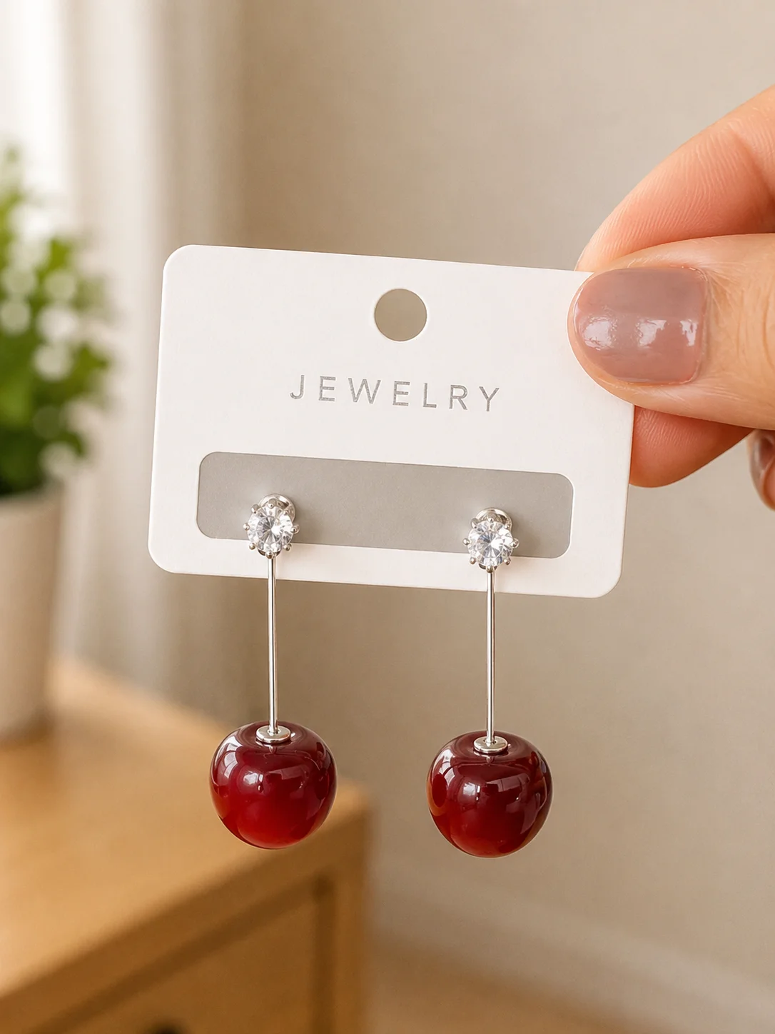 Red Cherry Drop Earrings for Women - Image 4