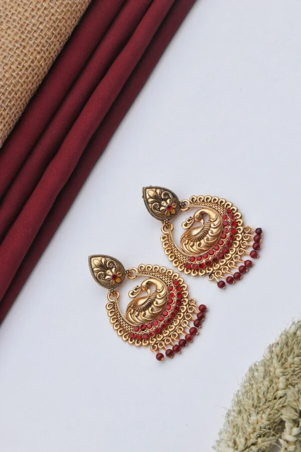 Red Peacock Antique Jhumka for Women