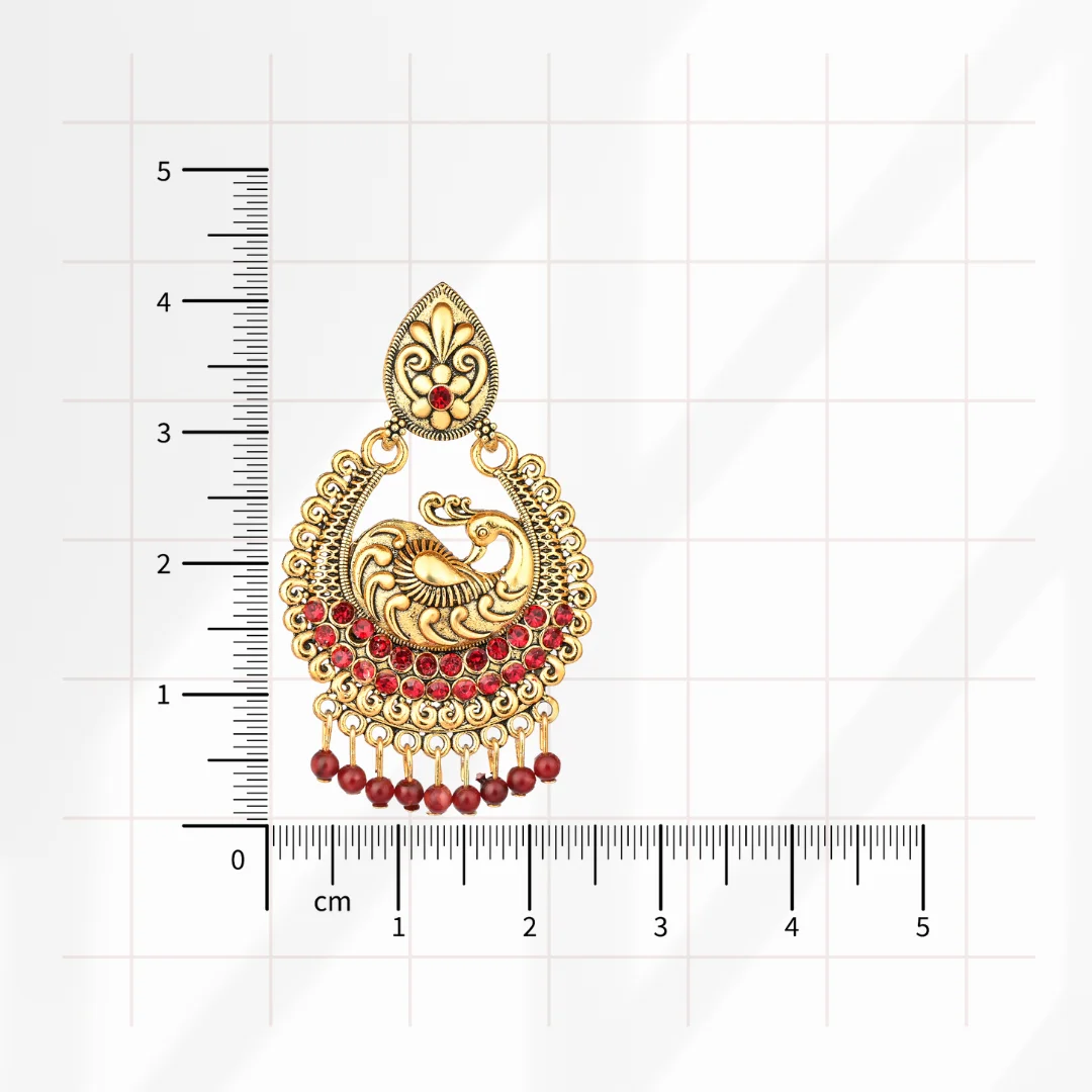Red Peacock Antique Jhumka for Women - Image 4