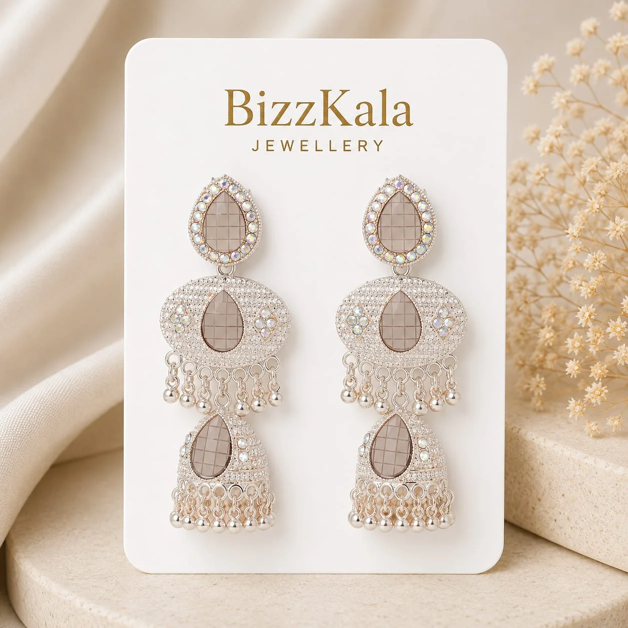 Rose Gold Mirror Jhumka for Women - Image 1