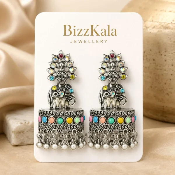 Silver Elephant Multicolor Jhumka for Women