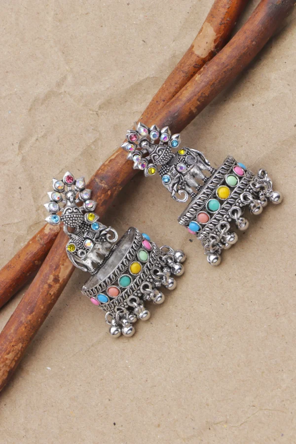 Silver Elephant Multicolor Jhumka for Women