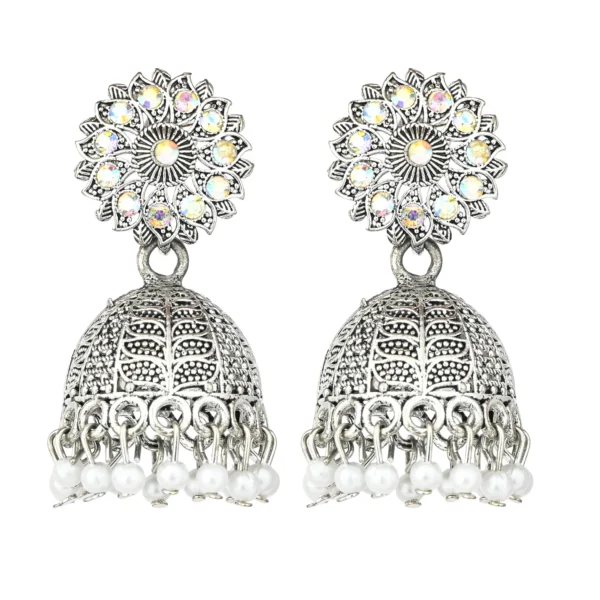 Silver Floral Pearl Jhumka for Women