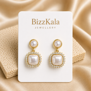 Square Pearl Crystal Drop Earrings for Women