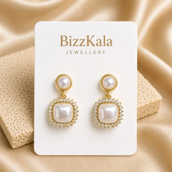 Square Pearl Crystal Drop Earrings for Women