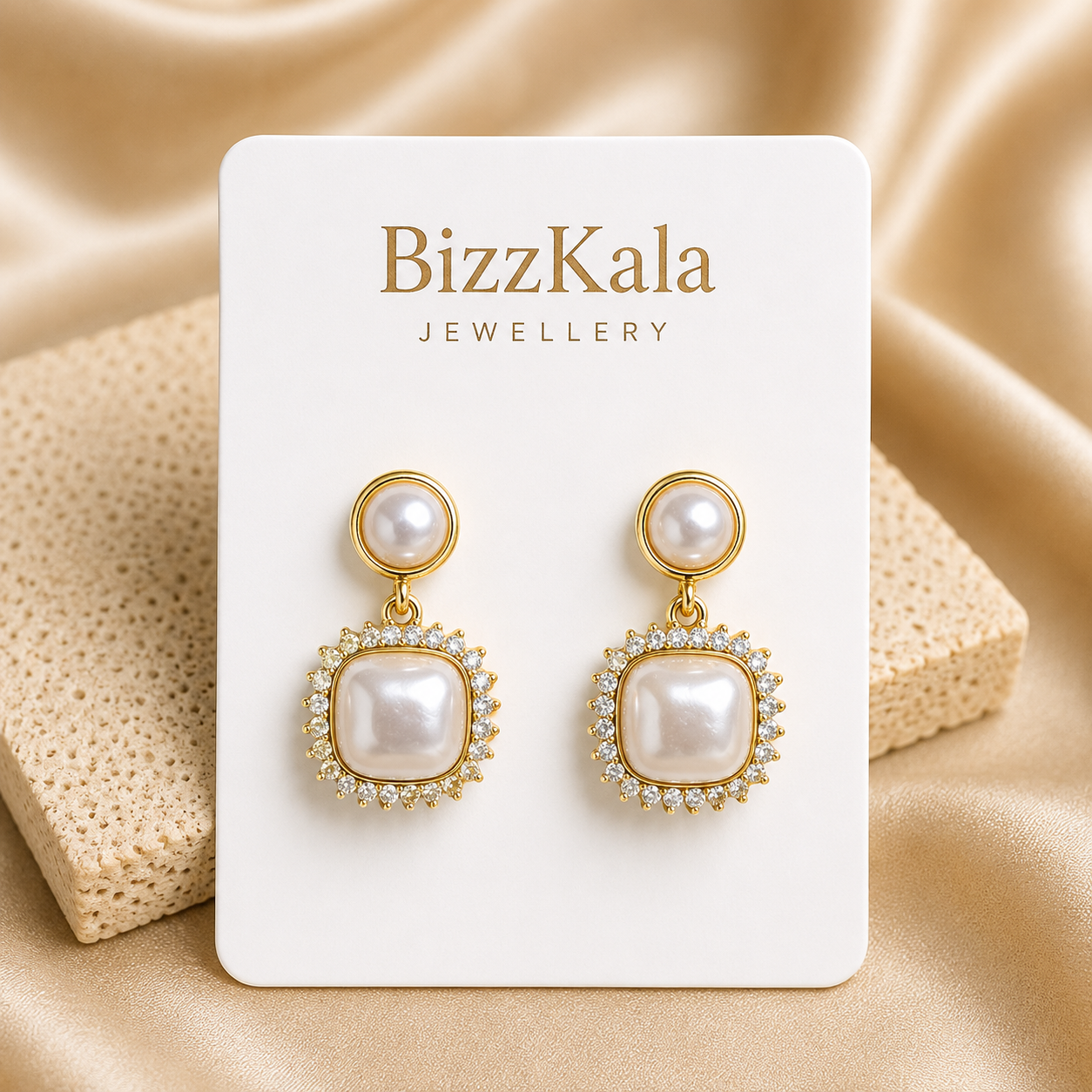 Square Pearl Crystal Drop Earrings for Women - Image 1