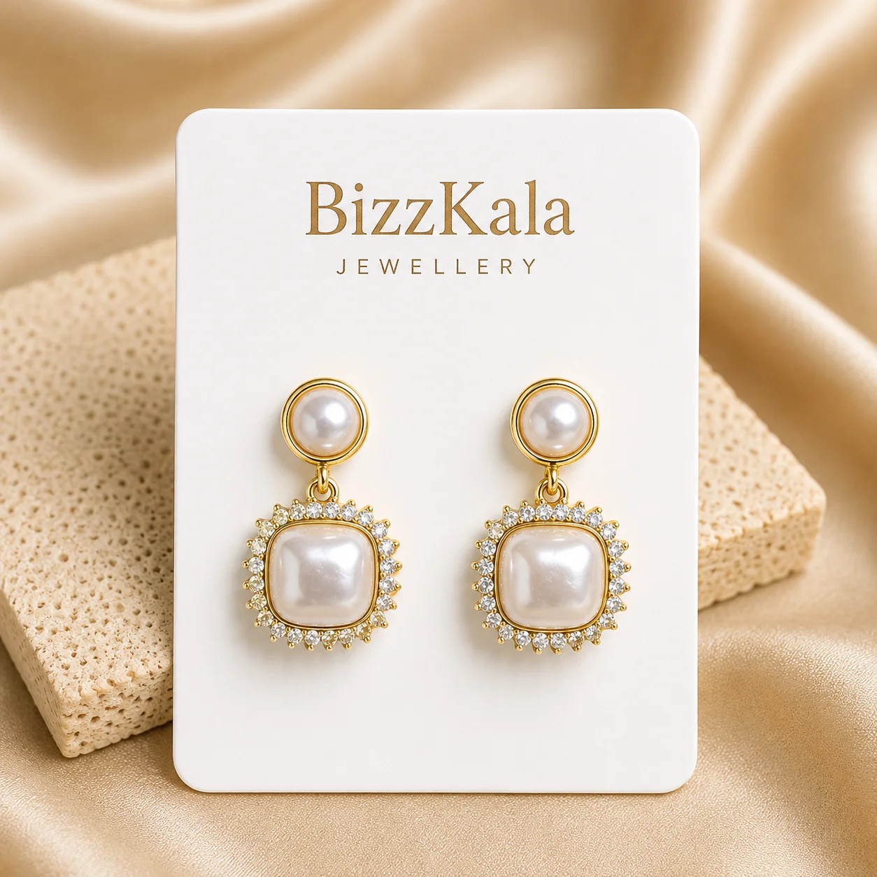 Square Pearl Crystal Drop Earrings for Women - Image 1