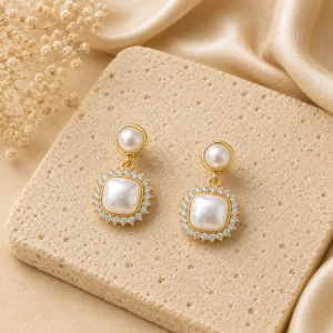 Square Pearl Crystal Drop Earrings for Women - Image 3