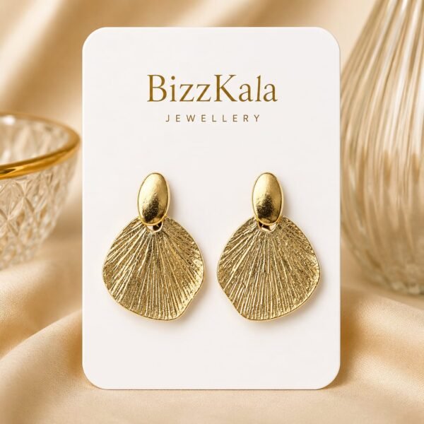 Textured Gold Fan Drop Earrings for Women